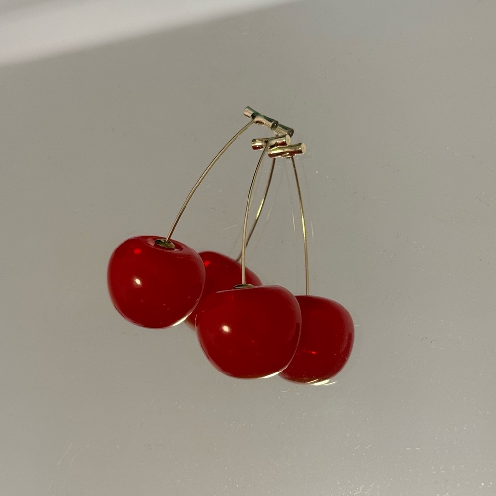 Red Cherry Stem Earrings-Retro